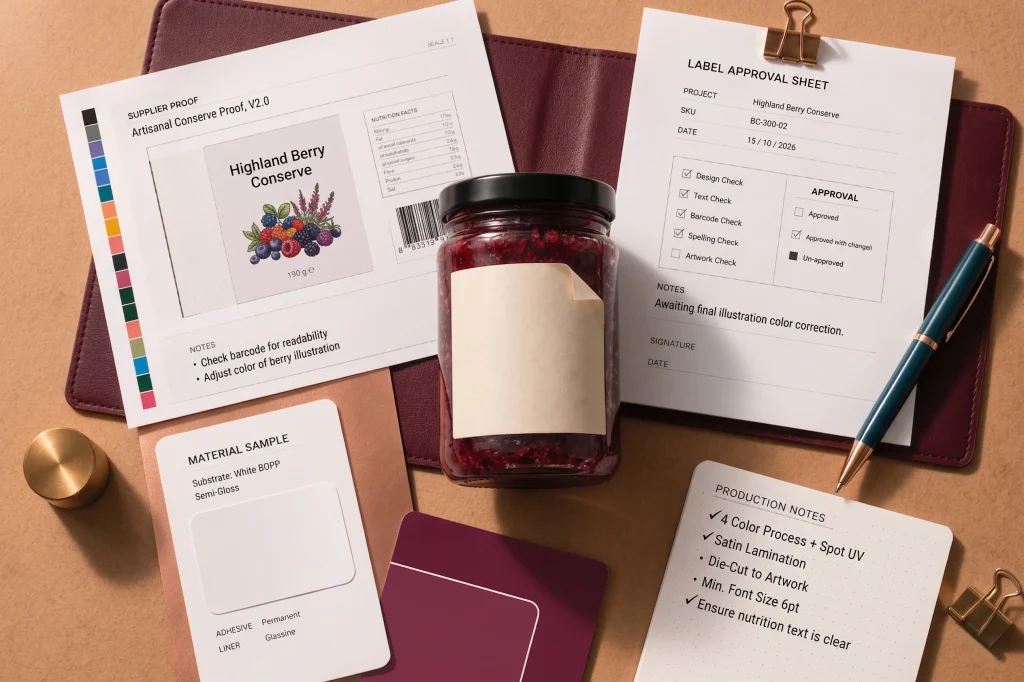 Approved label sample next to product with hidden specification issues