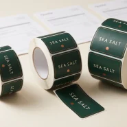 Compare label quotes shown as three label rolls at different diameters carrying identical labels beside three quote sheets