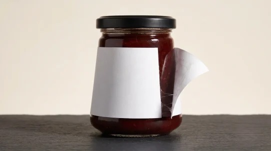 Why labels peel off bottles at the edges, shown on a tapered glass food jar
