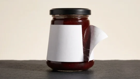 Why labels peel off bottles at the edges, shown on a tapered glass food jar